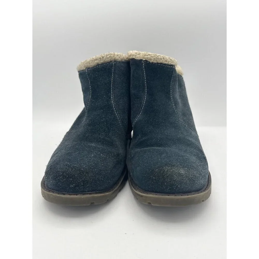 Sporto Womens Leather & Suede Ankle Boots With Faux Fur Lining 7.5W Blue